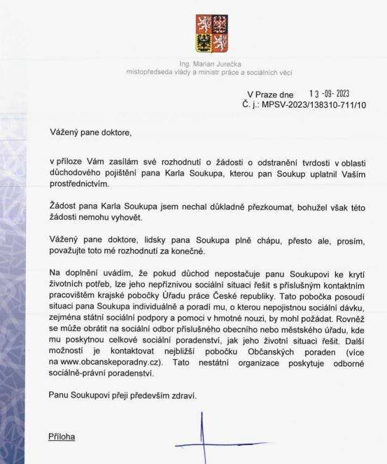 Dopis ministra Jurečky