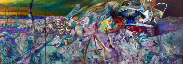 Pocta Casparu Davidu Friedrichovi (1984). Celý obraz je smetiště ve zdevastované krajině.