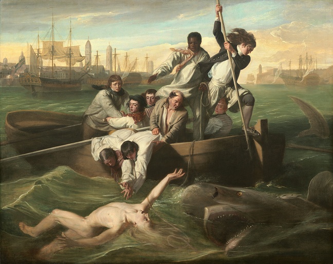 Slavná malba Johna Singletona Copleyho "Watson a žralok". National Gallery of Art, Washington, D. C.