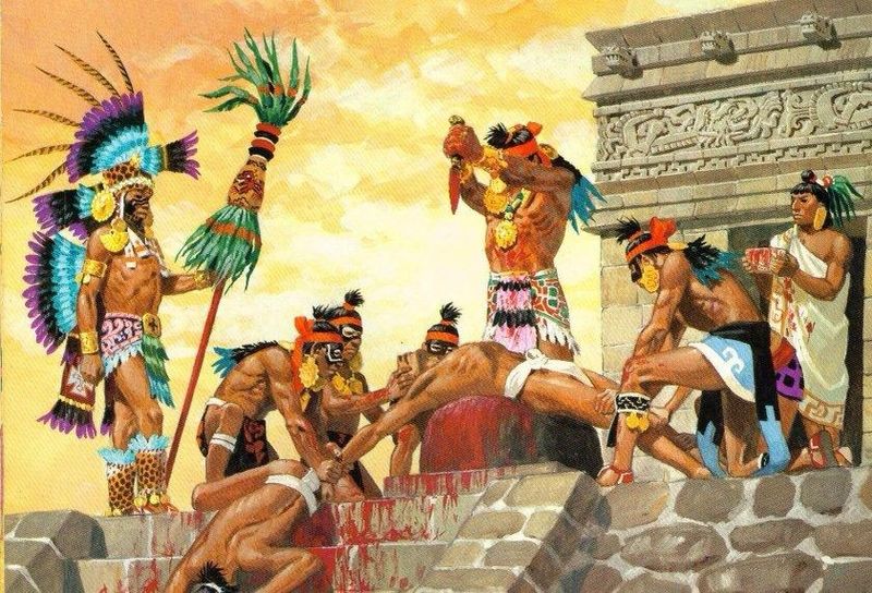 Krvavý aztécký rituál. Kredit: DaphneBreemn / Wikipedia Commons.
