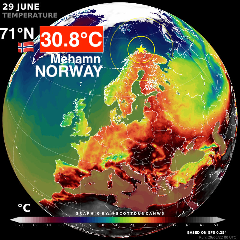 extrémní teplo v polární oblasti a na východě Evropy