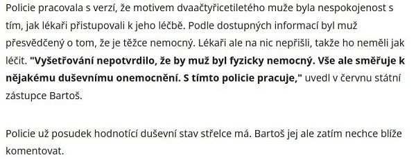 Zdroj: https://www.blesk.cz/clanek/zpravy-krimi/652821/konec-vysetrovani-masakru-v-ostravske-nemocnici-policie-pripad-odlozila-pachatel-je-mrtvy.html