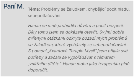 Povšimněte si, že všechny projevy choroby jsou převáděny na psychosomatiku. Moje žena byla před smrtí domanipulována k poznání, že jsem byl energetickým upírem a nenáleží mi proto její majetek.