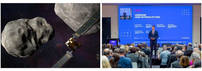 Týmu NASA se v rámci kosmické mise DART podařilo změnit dráhu planetky Dimorphos. / Brno hostilo Mezinárodní konferenci o výzkumných infrastrukturách ICRI. Foto: NASA, Johns Hopkins APL, Steve Gribben / ICRI.